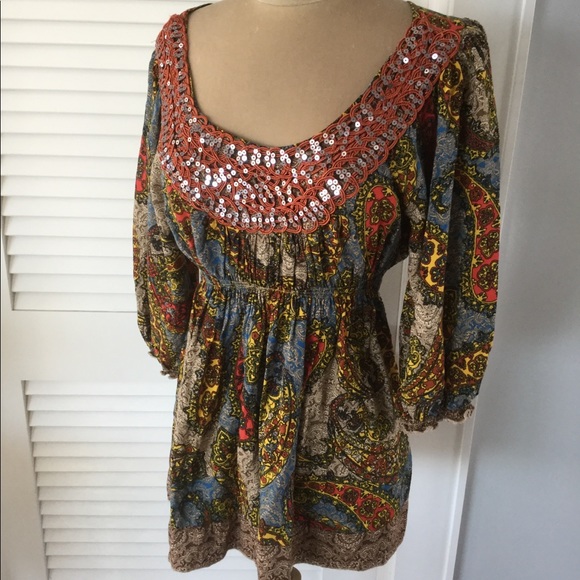 ONE WORLD Tops - Boho Beaded Blouse